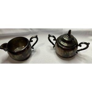 WM A Rogers Silver-plated Sugar Bowl w lid & Creamer Vintage